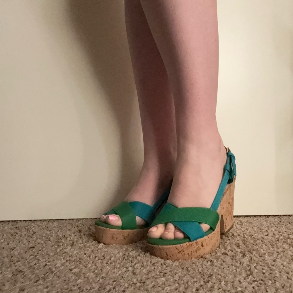 Kate Spade Green and Blue Wedge Sandals